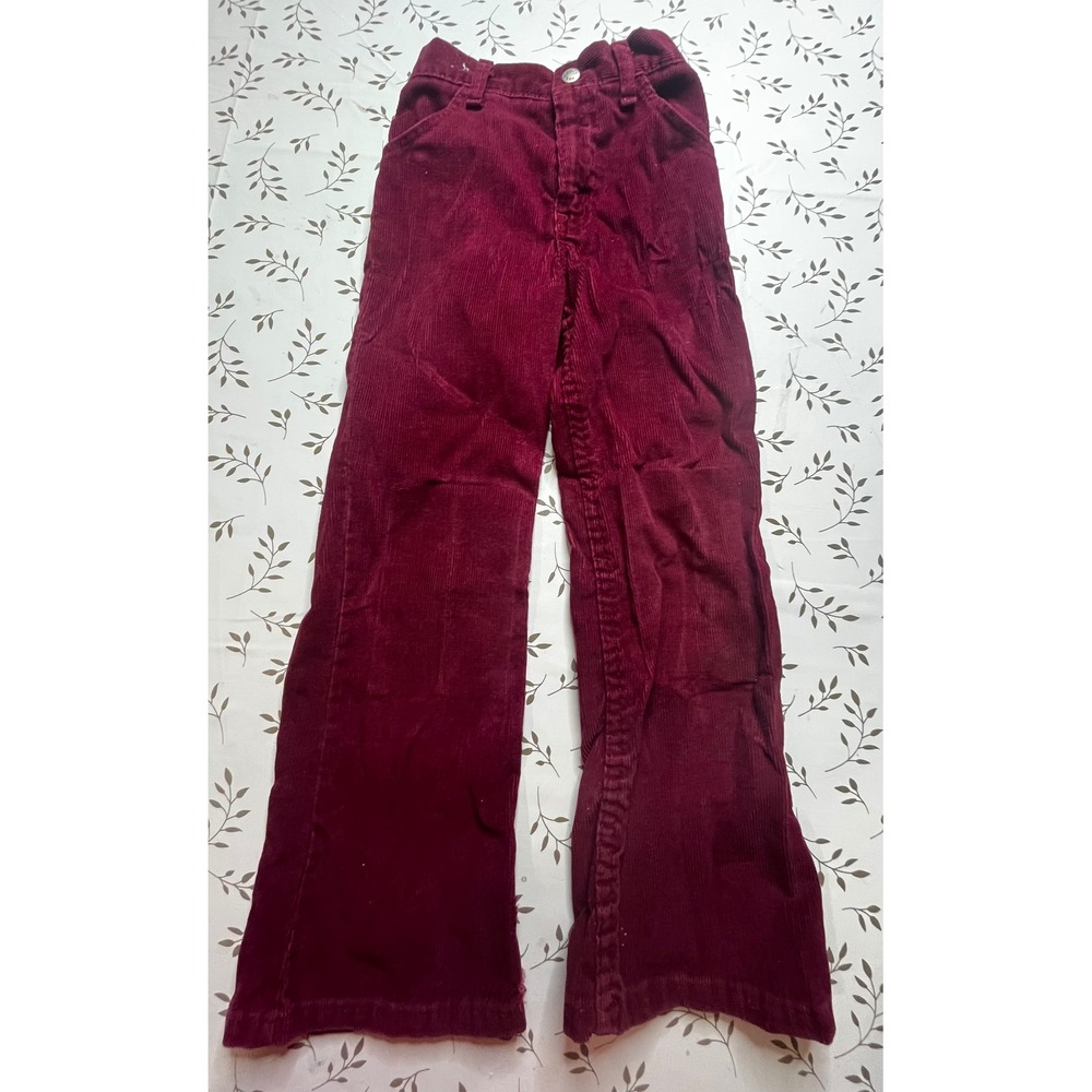 Vintage 70s Health-tex Kids 7 Burgundy Corduroy Flare Pants USA  permapress